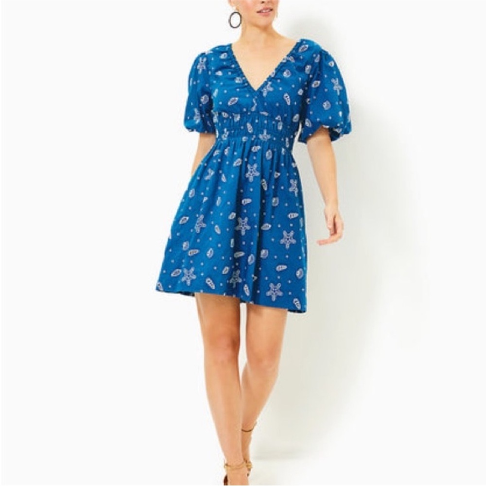 Lilly Pulitzer Blue Puff Sleeve Mini Sundress